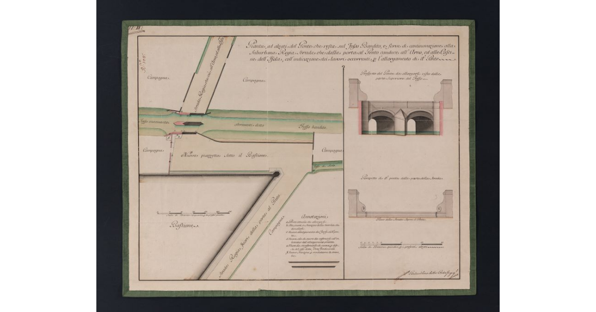 Pianta, ed Alzati del Ponte che resta sul Fosso Bandito, e serve da continovazione alla Suburbana Regia Strada che dalla Porta al Prato conduce all'Arno, ed alle Cascine dell'Isola, coll'indicazione dei lavori occorrenti per l'allargamento di detto Ponte