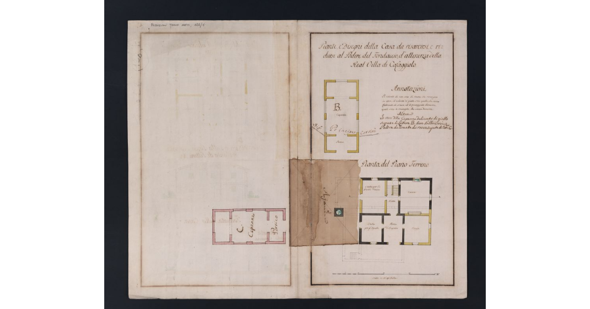 Piante e disegni della casa da risarcirsi, e ridursi al podere del Fondaccio, d'attenenza della Real Villa di Cafaggiolo