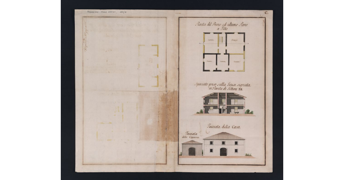 Piante e disegni della casa da risarcirsi, e ridursi al podere del Fondaccio, d'attenenza della Real Villa di Cafaggiolo