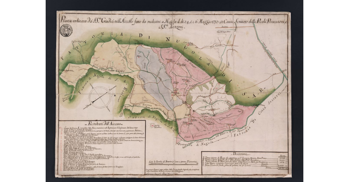 Pianta ordinata dai SS.ri Giudici nell'Accesso fatto dai medesimi a Nugola di 3, 4, 5, e 6 Maggio 1772, in Causa Scrittoio delle Reali Possessioni, e SS.ri Lenzoni