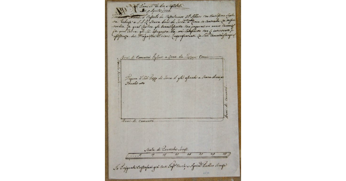 [Castel'nuovo dell'Abate. Linea con Girolamo Granci. Pianta di un pezzo di Terra posto in Corte di d.a Com.tà, in contrada La Misericordia allineato a pred.o Granci]