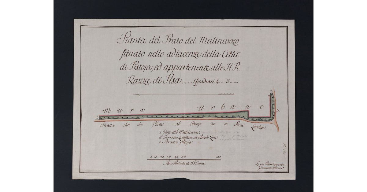 Pianta del Prato del Mulinuzzo situato nelle adiacenze della Città di Pistoia, ed appartenente alle R.R. Razze di Pisa