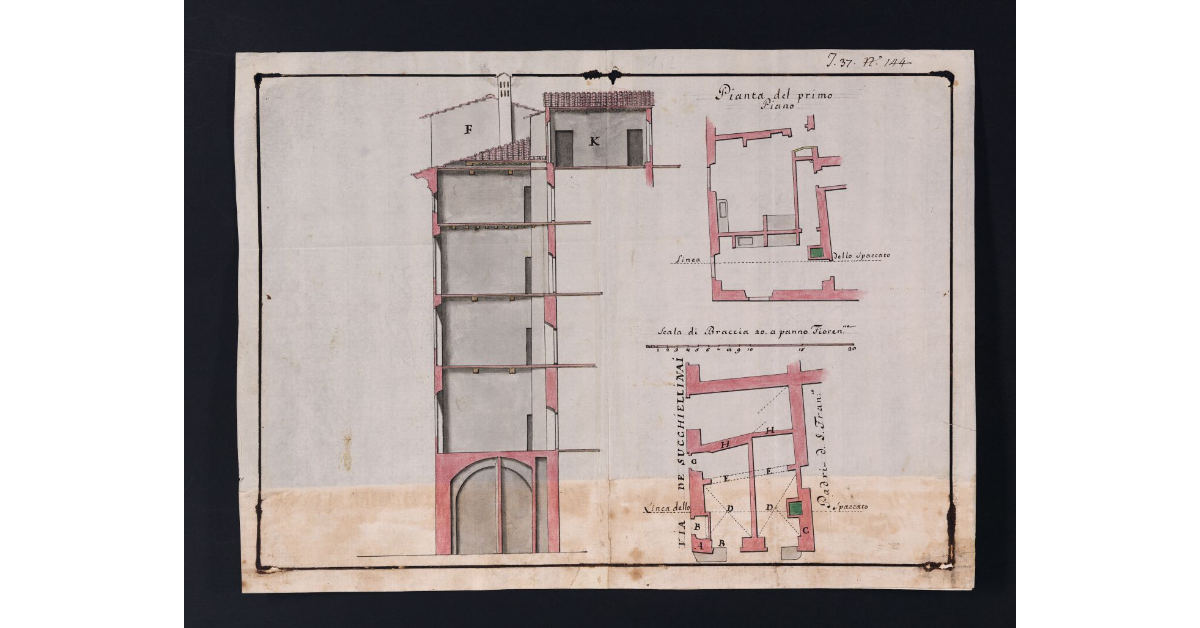 [Pianta di una parte del Ghetto di Firenze con l'indicazione dei lavori che devono essere eseguiti]