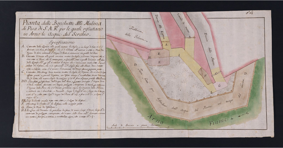 Pianta delle Bocchette delle Mulina di Pisa di S.A.R. per le quali rifiutano in Arno le Acque del Serchio