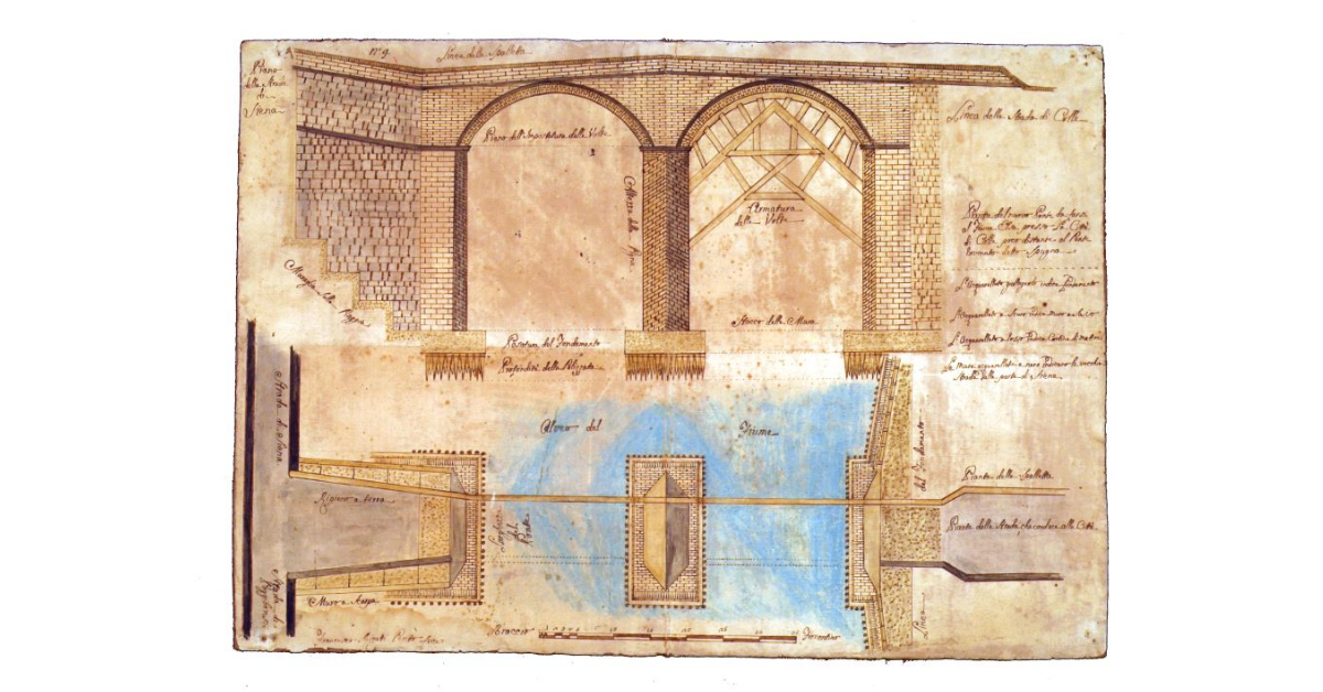 Pianta del nuovo ponte da farsi al fiume Elsa presso la città di Colle poco distante al ponte rovinato dalla Spugna