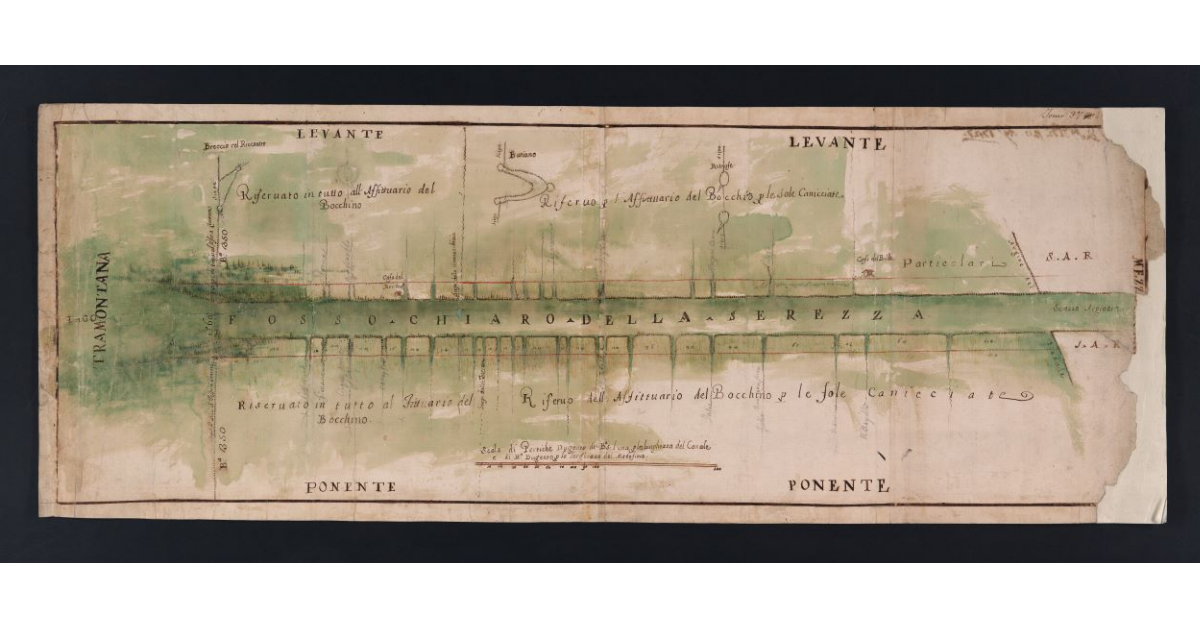 [Pianta del fosso chiaro della Serezza realizzata per la causa vertente fra la comunità di Bientina, lo Scrittoio delle Regie Possessioni ed i proventuari della Pesca del Bocchino]