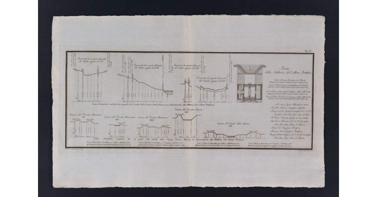 [Sezioni trasversali e pianta della Fabbrica del Callone Pontificio]