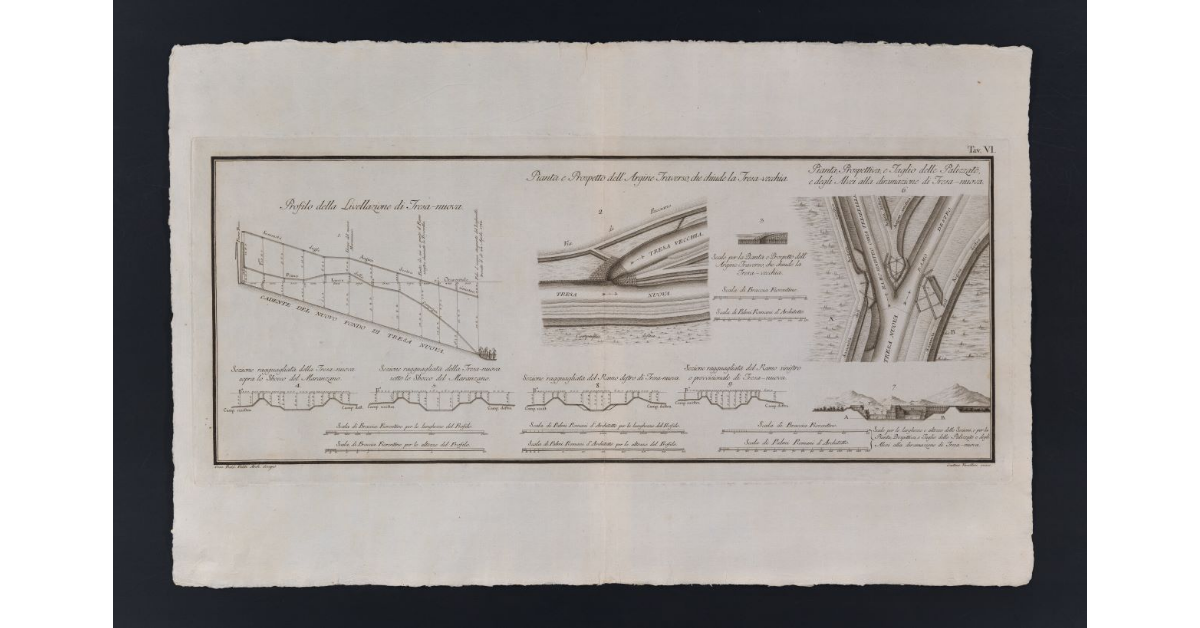 [Pianta, profili, sezioni e prospetto del fiume Tresa]
