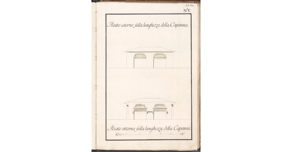 [Alzato esterno ed interno sulla lunghezza della capanna]