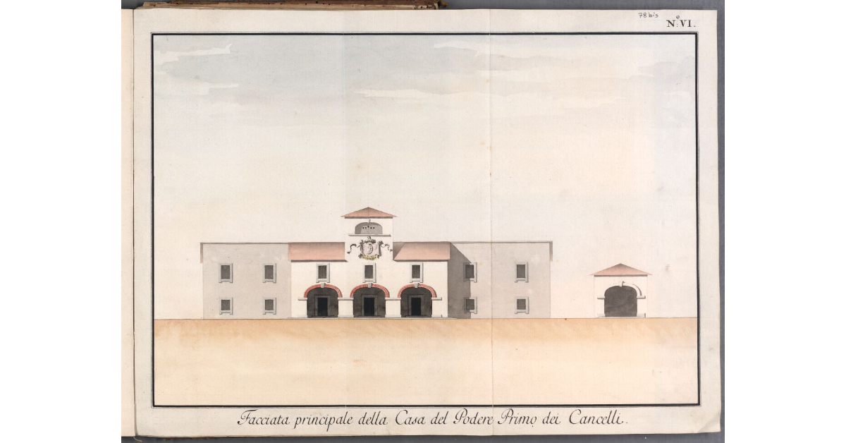 Facciata principale della Casa del Podere Primo dei Cancelli