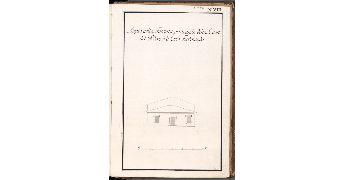 Alzato della Facciata principale della Casa del Podere dell'Orto Ferdinando