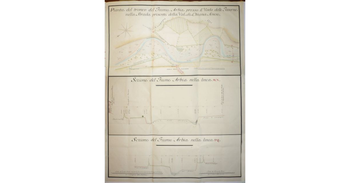 Pianta del Tronco del fiume Arbia presso il vado delle Taverne nella strada presente nella Val di Chiana Senese