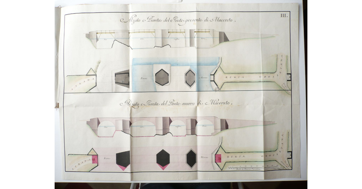 Alzato e Pianta del Ponte presente di Macereto. Alzato e Pianta del Ponte nuovo di Macereto