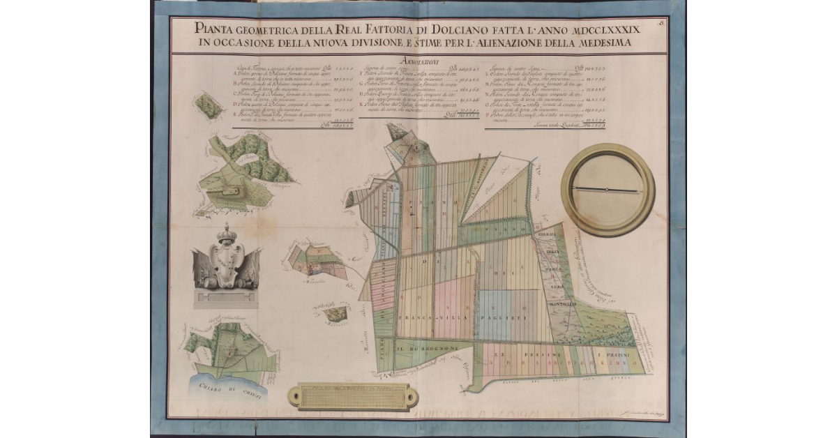 Pianta geometrica della Real Fattoria di Dolciano fatta l'anno 1789 in occasione della nuova divisione e stime per l'alienazione della medesima