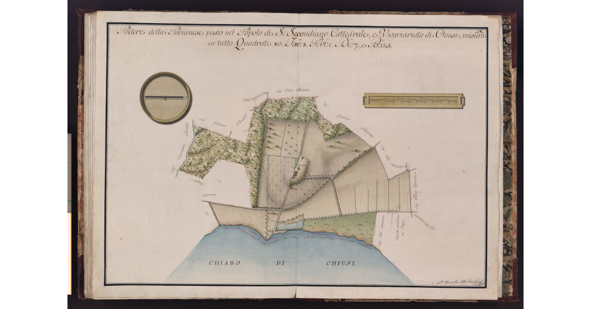 Podere della Pacianese posto nel Popolo di S. Secondiano Cattedrale, e Vicariato di Chiusi, misura in tutto Quadrati 80. Tav. 8. Per. 1. De. 7., e B. quadre 5