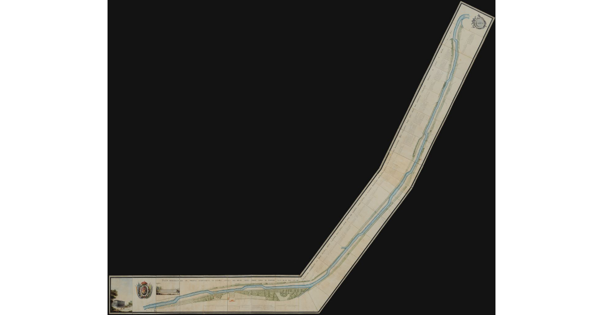 Pianta dei terreni componenti la destra spalla del fiume Arno dalle mura di Firenze alla foce del fiume Bisenzio compresavi la Real Tenuta delle Cascine dell'Isola, come pure dei terreni componenti la sinistra spalla dal principio dello stradone e suolo macchioso dell'Isolotto fino alla foce del torrente Vingone presso il Ponte a Signa