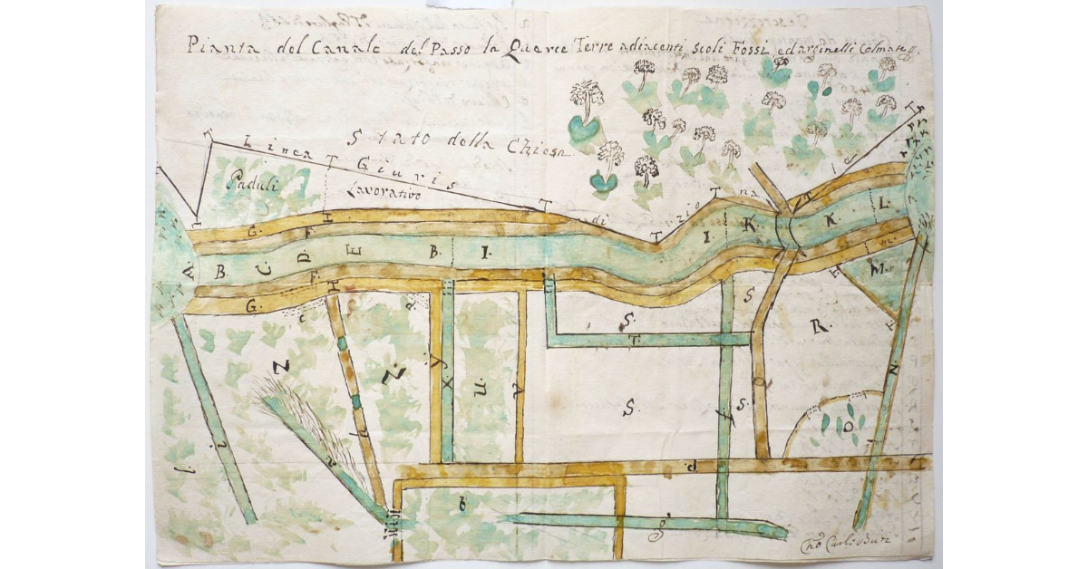 Pianta del Canale del Passo la Querce Terre adiacenti, scoli, fossi ed arginelli, colmate [in Val di Chiana]
