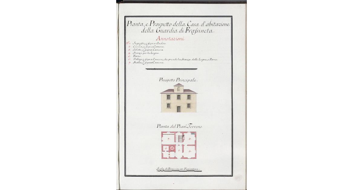 Pianta, e Prospetto della Casa d'abitazione della Guardia di Frassineta